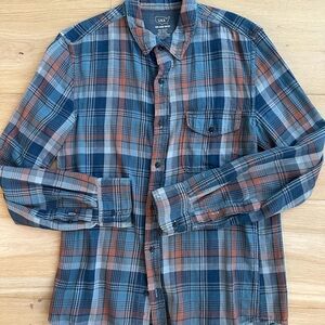 SAVE KHAKI UNITED Blue and Brown Plaid Casual Button Down Shirt